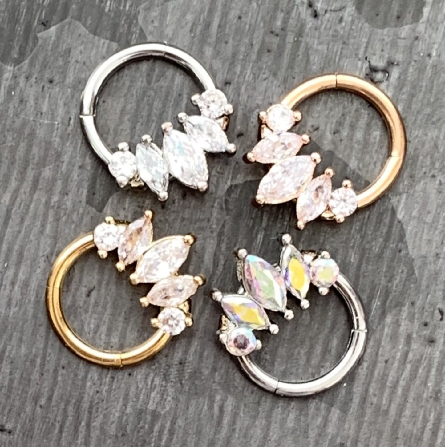 1 Piece of Stunning Five Marquise CZ Gem Hinged Septum Ring - 16g - 8mm Internal Diameter!