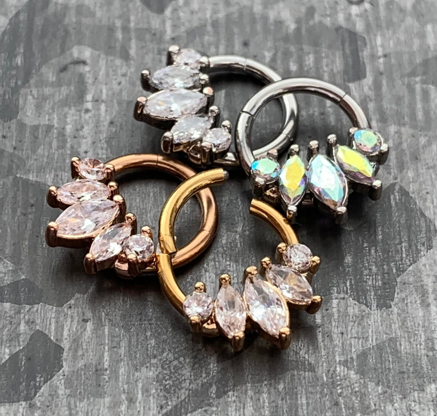 1 Piece of Stunning Five Marquise CZ Gem Hinged Septum Ring - 16g - 8mm Internal Diameter!