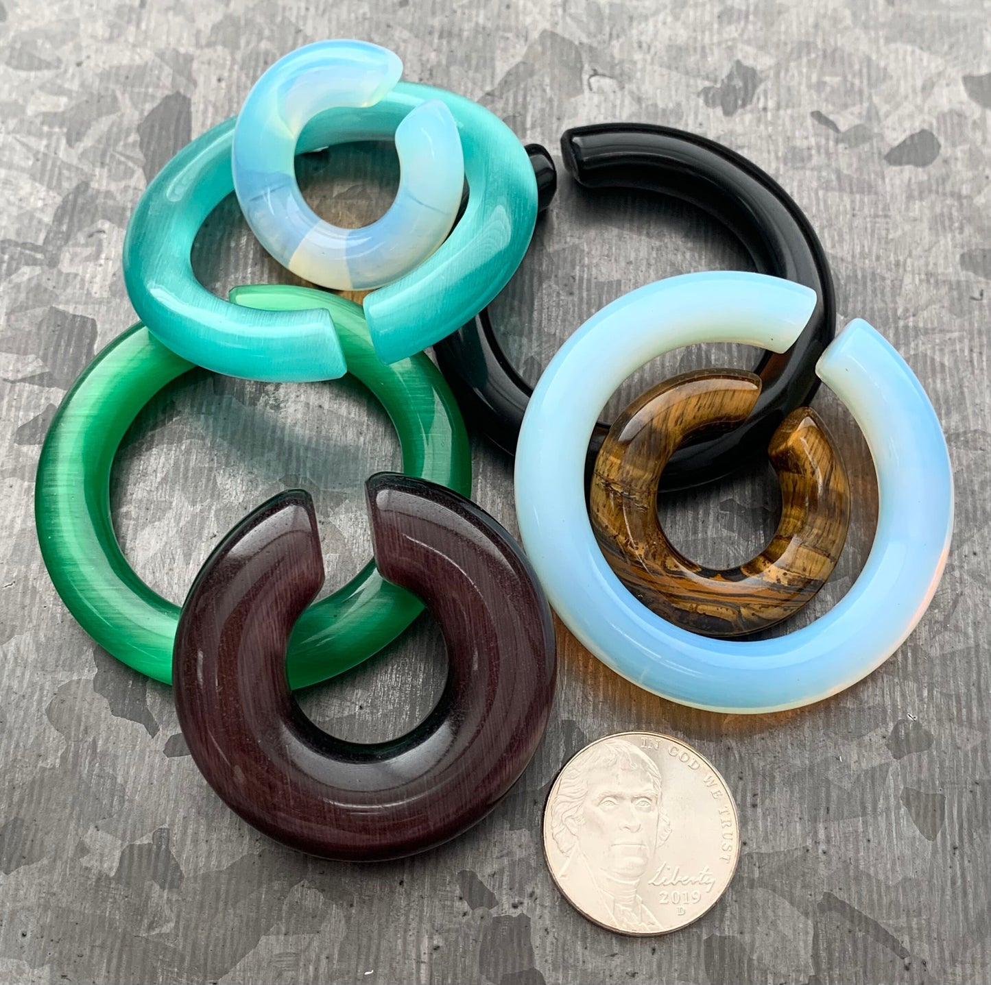 PAIR of Stunning Opalite Stone Hoops Ear Weight Hanging Plugs - Gauges 2g (6mm) up to 5/8" (16mm) available!