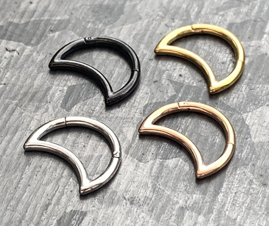 1 Piece Beautiful Crescent Moon Steel Hinged Segment Ring -16g - 8mm in Black, Gold, Rose Gold, Silver!