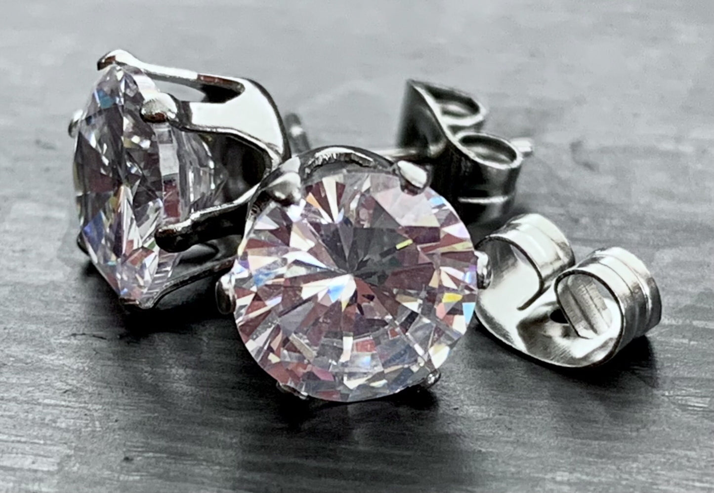 PAIR of Stunning Hypoallergenic Prong Set CZ Gem 316L Surgical Steel Stud Earrings - 2mm thru 10mm Available!