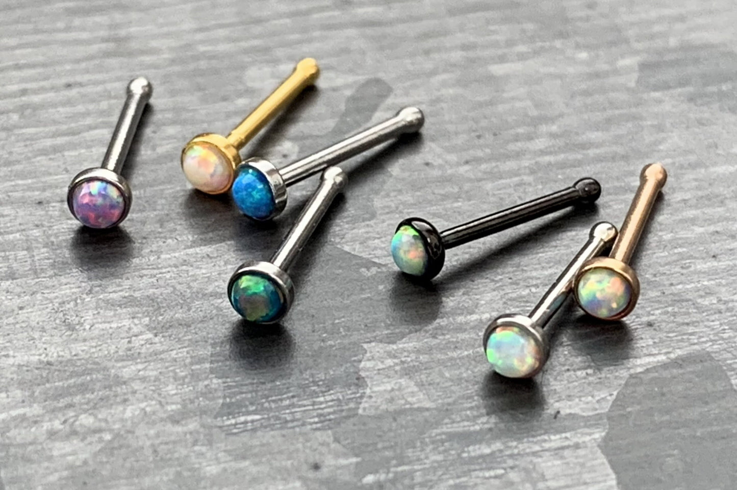 1 Piece Stunning Opal Set Nose Stud / Bone 316L Surgical Steel Ring - White, Green, Blue & Purple Opals Available!