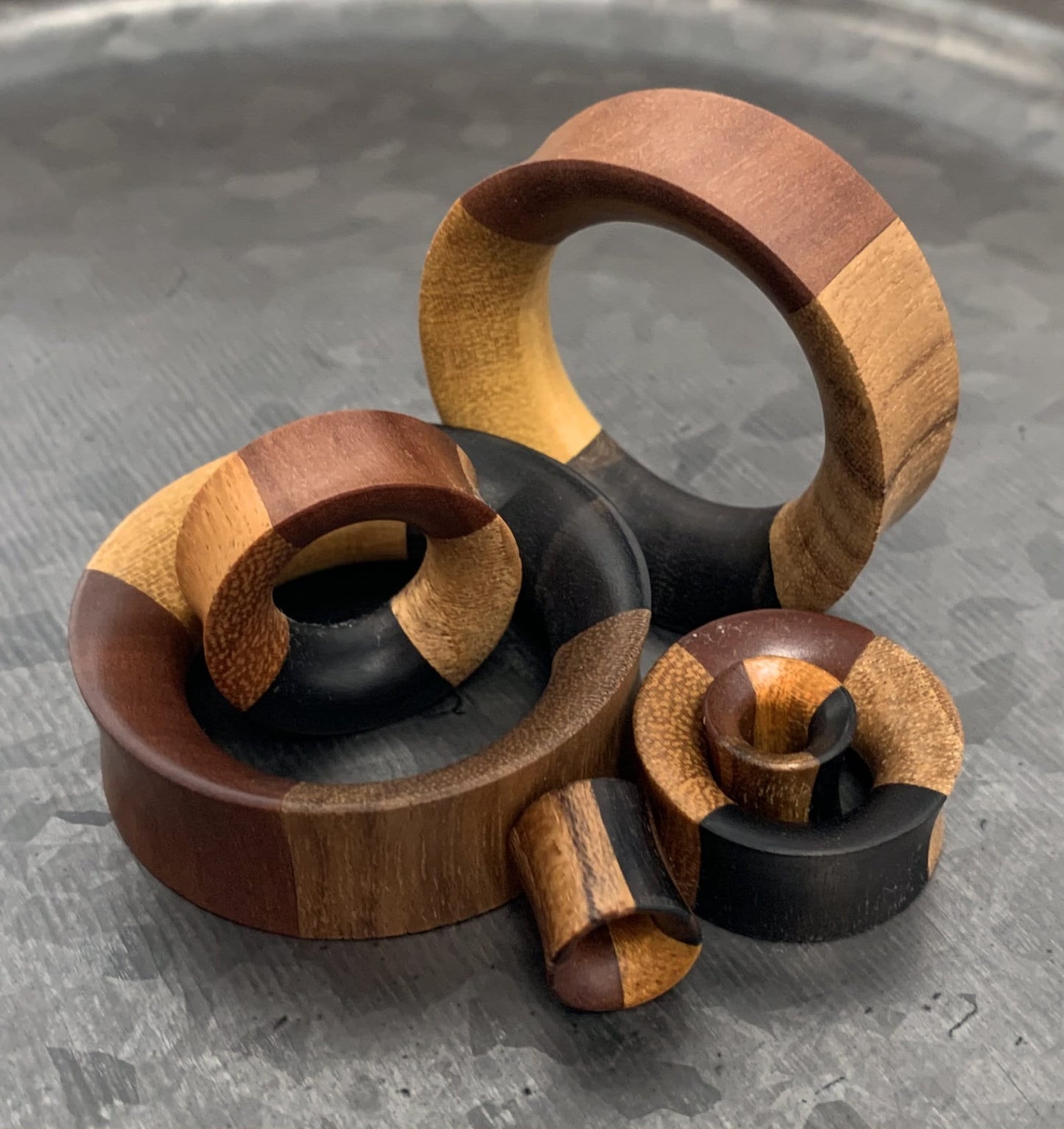 PAIR of Unique Organic Concave Sawo, Jackfruit, Areng, Teak Quarters Wood Tunnels - Gauges 1" (25mm) thru 2" (52mm) available!