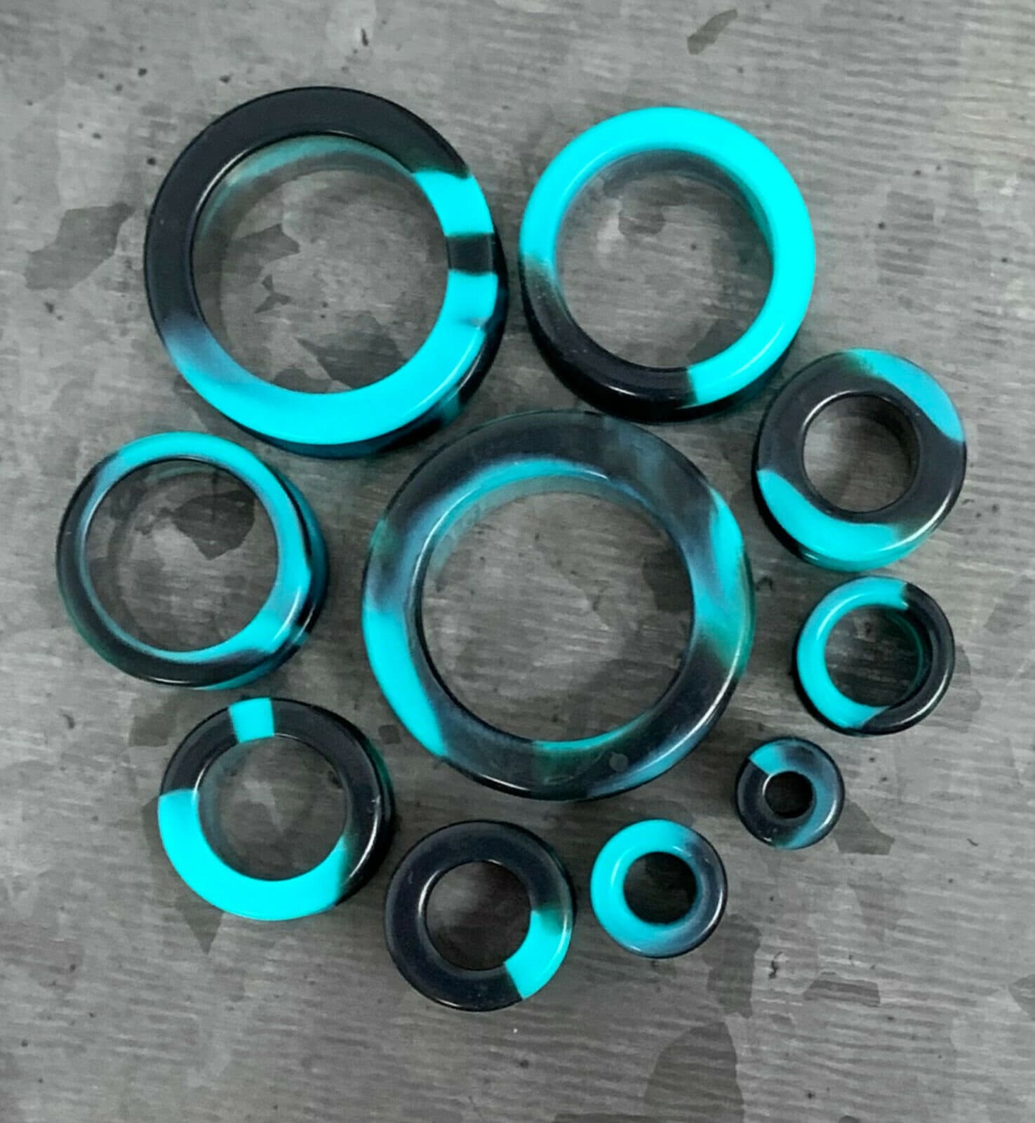 PAIR of Beautiful Teal & Black Swirl Galaxy Silicone Double Flare Tunnel/Plugs - Gauges 2g (6.5mm) up to 2" (50mm) available!