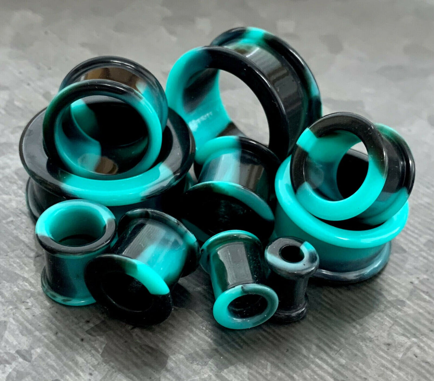 PAIR of Beautiful Teal & Black Swirl Galaxy Silicone Double Flare Tunnel/Plugs - Gauges 2g (6.5mm) up to 2" (50mm) available!