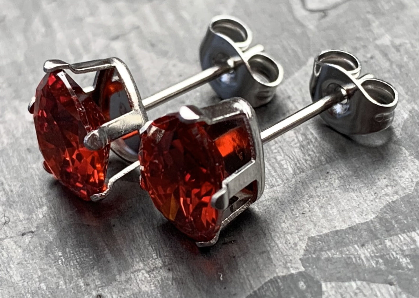 PAIR of Stunning Hypoallergenic Red CZ Gem Teardrop Stud Earrings - 3mm, 4mm, 5mm, 6mm & 7mm Gem Size Available!
