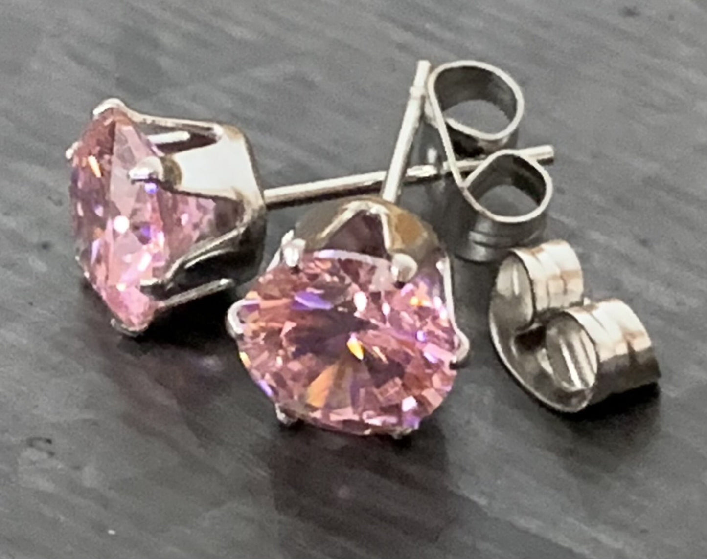 PAIR of Beautiful Hypoallergenic Prong Set Pink CZ Gem 316L Surgical Steel Stud Earrings - 3mm thru 7mm Available!