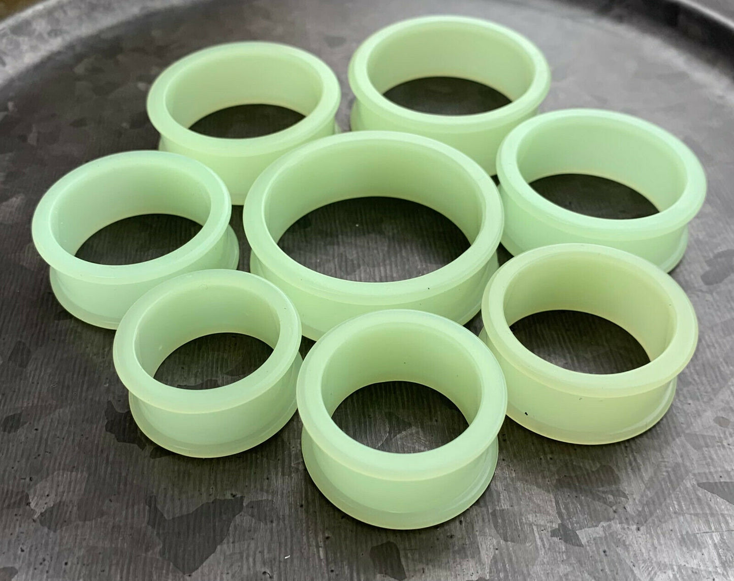 PAIR of Unique Glow in the Dark Silicone Double Flare Tunnels - Gauges 1&1/8" (29mm) up to 2" (51mm) available!