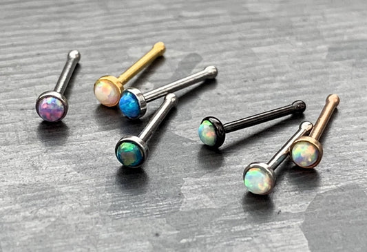 1 Piece Stunning Opal Set Nose Stud / Bone 316L Surgical Steel Ring - White, Green, Blue & Purple Opals Available!