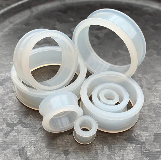 PAIR of Clear Double Flare Silicone Tunnel/Plugs - Gauges 2g (6.5mm) up to 2" (50mm) available!