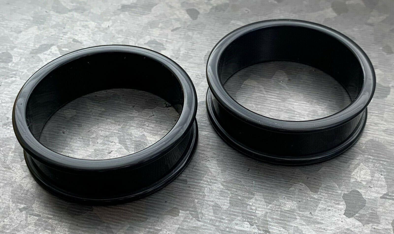 PAIR of Midnight Black Solid Silicone Double Flare Tunnels