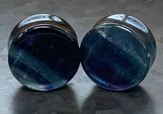 PAIR of 1" (25mm) Unique Rainbow Fluorite Stone Plugs - You Choose Your Exact Pair!