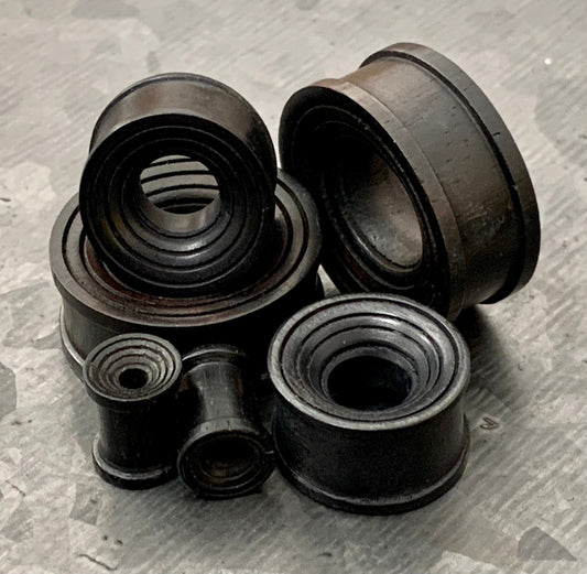 PAIR of Unique Organic Ebony Wood Concave Grooves Tunnels - Gauges 2g (6mm) up to 1" (25mm) available!