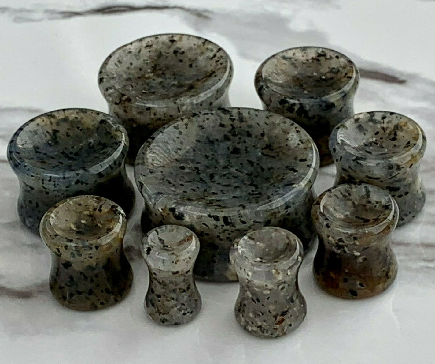 PAIR of Stunning Organic Concave Grass Quartz Double Flare Stone Plugs - Gauges 2g (6mm) up to 1" (25mm) available!