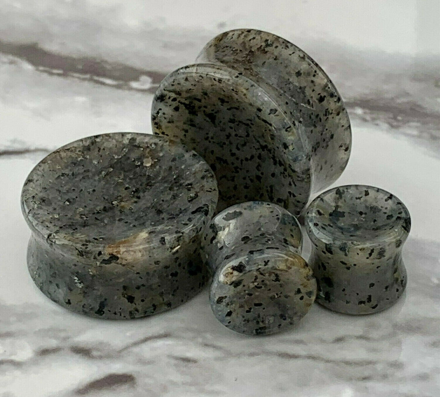 PAIR of Stunning Organic Concave Grass Quartz Double Flare Stone Plugs - Gauges 2g (6mm) up to 1" (25mm) available!