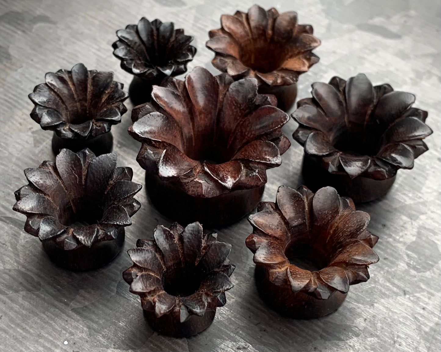 PAIR of Beautiful Lotus Flower Organic Sono Wood Plugs - Gauges 0g (8mm) thru 3/4" (19mm) available!