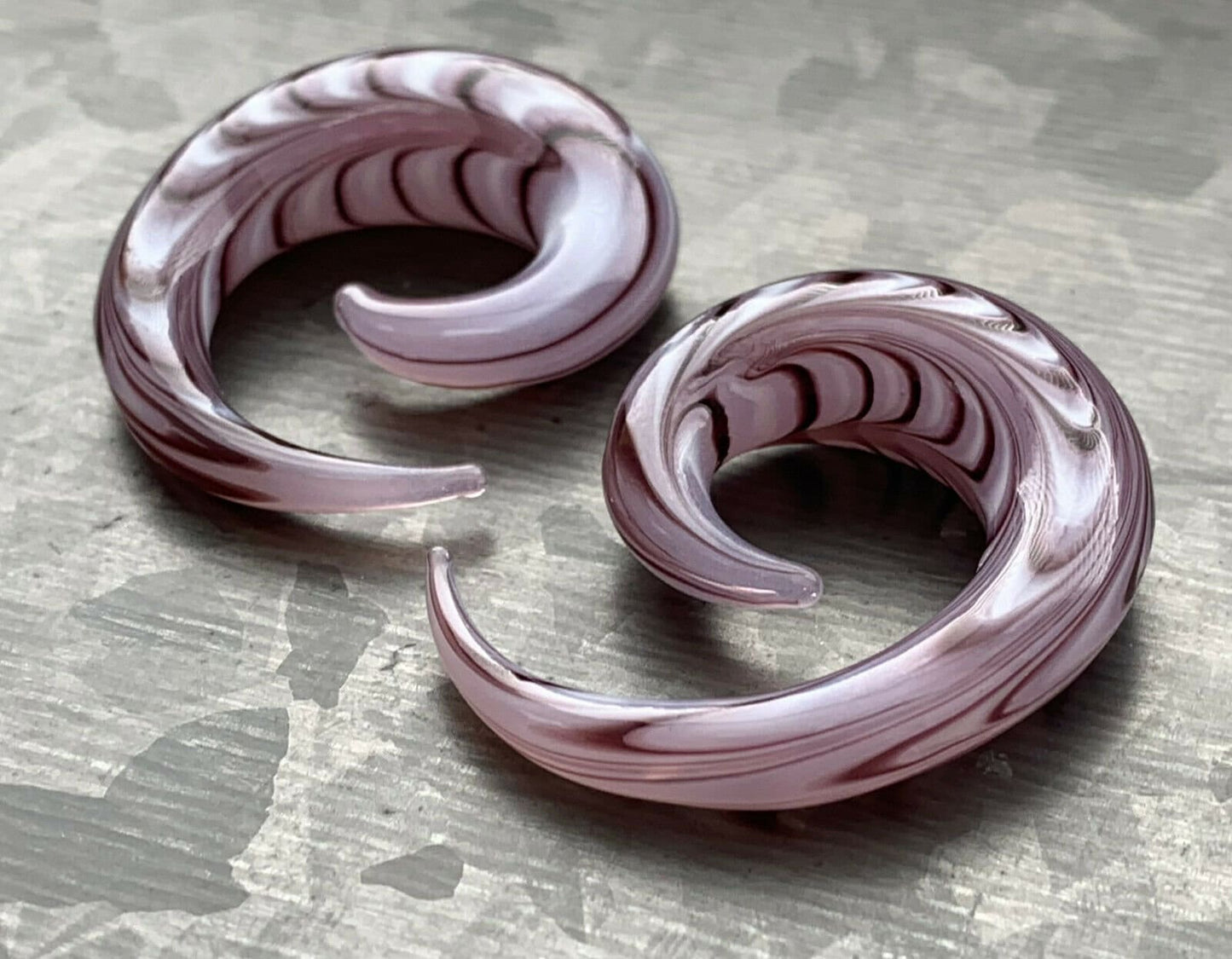 PAIR of Stunning Purple & White Swirl Glass Spiral Tapers - Gauges 6g (4mm) thru 00" (10mm) available!