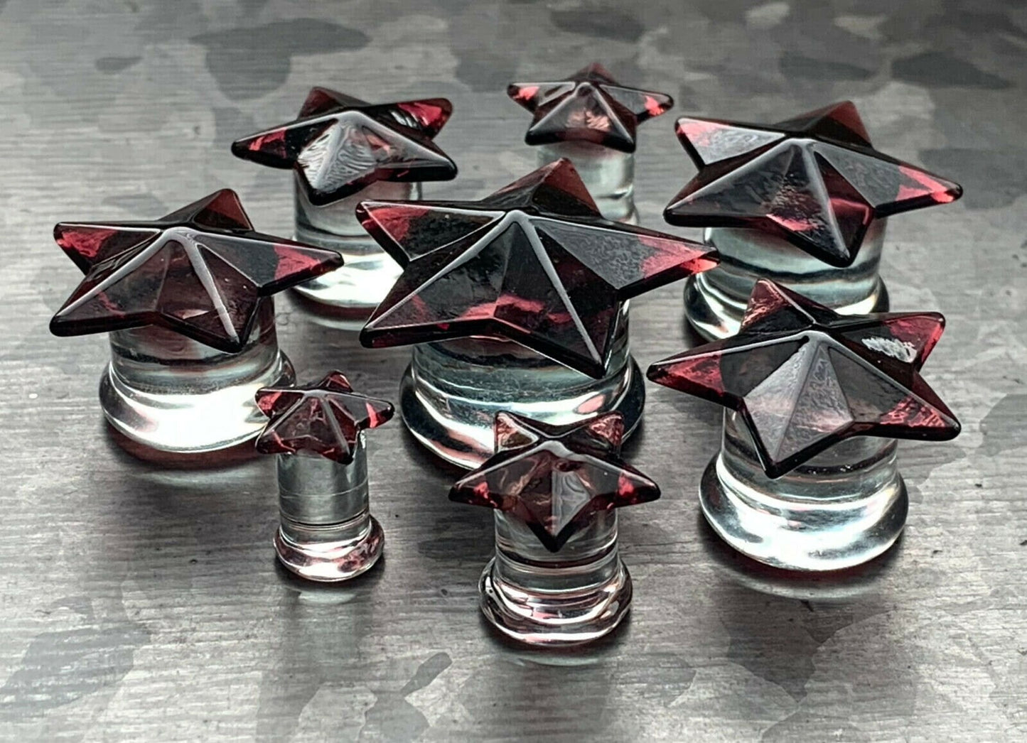 PAIR of Beautiful Purple Glass Star Double Flare Plugs - Gauges 0g (8mm) thru 5/8" (16mm) available!