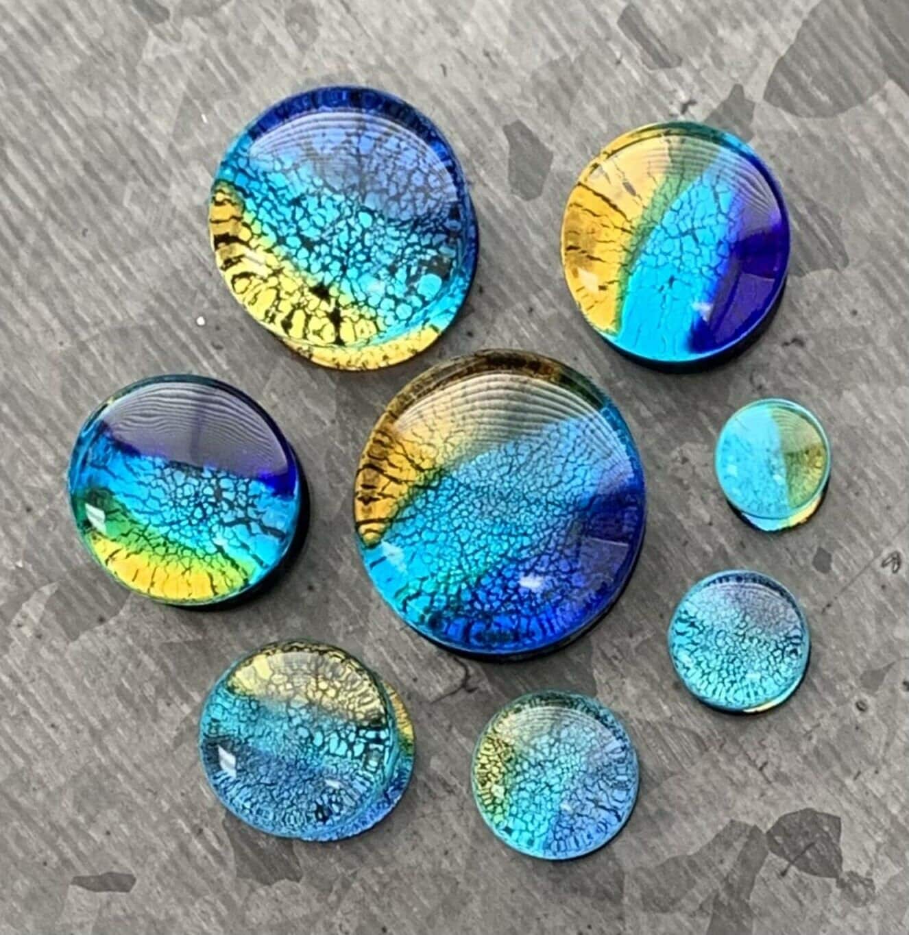PAIR of Stunning Oceanic Design Glass Double Flare Plugs - Gauges 2g (6mm) up to 3/4" (19mm) available!
