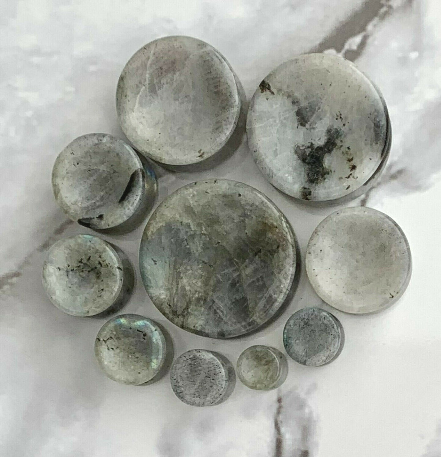 PAIR of Unique Organic Concave Labradorite Natural Double Flare Stone Plugs - Gauges 2g (6mm) thru 1" (25mm) available!
