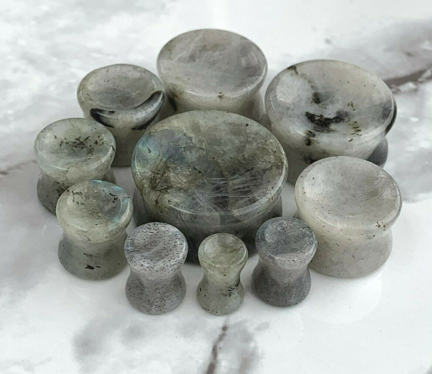 PAIR of Unique Organic Concave Labradorite Natural Double Flare Stone Plugs - Gauges 2g (6mm) thru 1" (25mm) available!