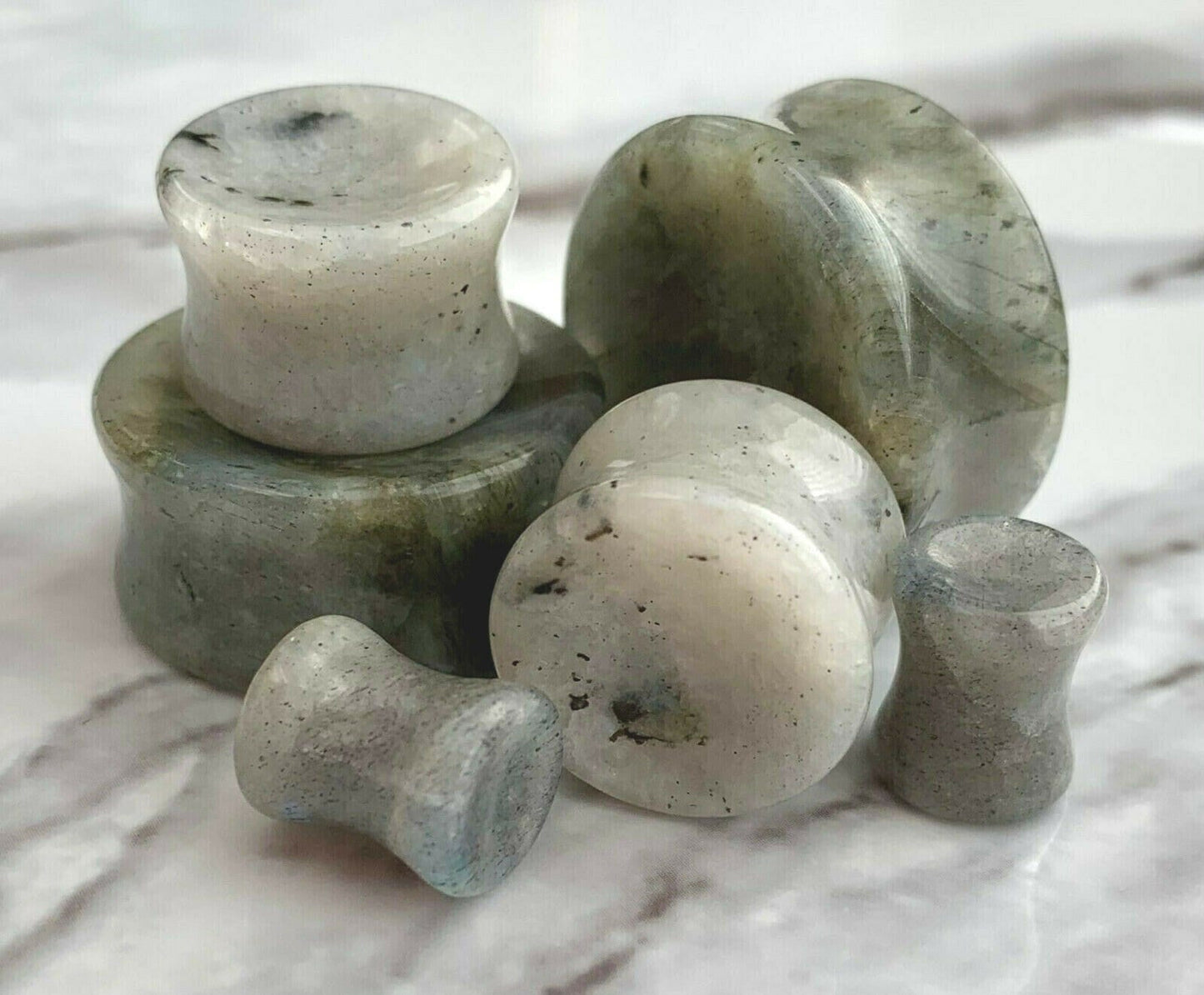 PAIR of Unique Organic Concave Labradorite Natural Double Flare Stone Plugs - Gauges 2g (6mm) thru 1" (25mm) available!