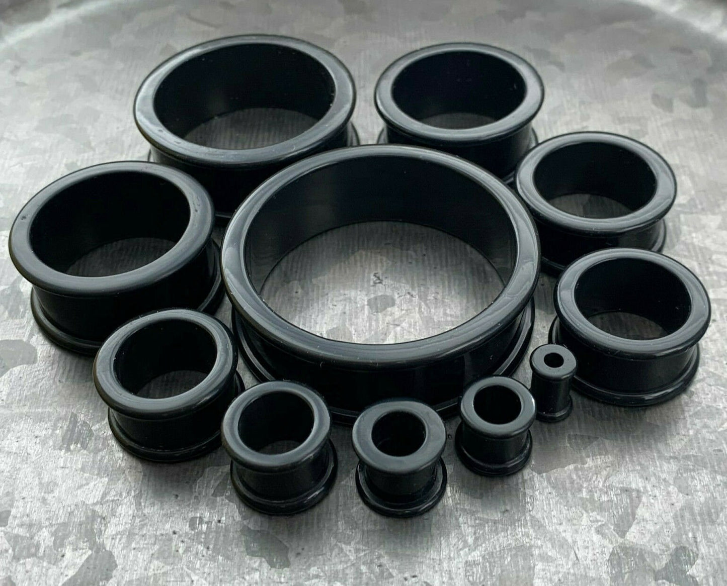 PAIR of Midnight Black Solid Silicone Double Flare Tunnels
