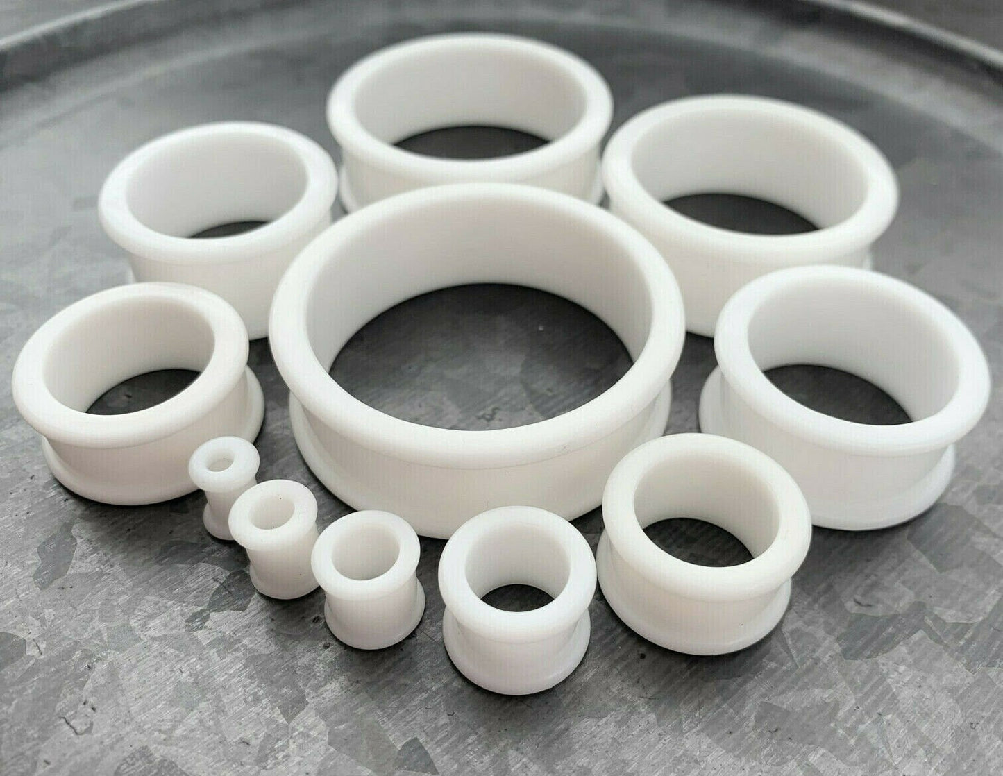 PAIR of Brilliant Bright White Silicone Double Flare Tunnels - Gauges 2g (6mm) up to 2" (51mm) available!