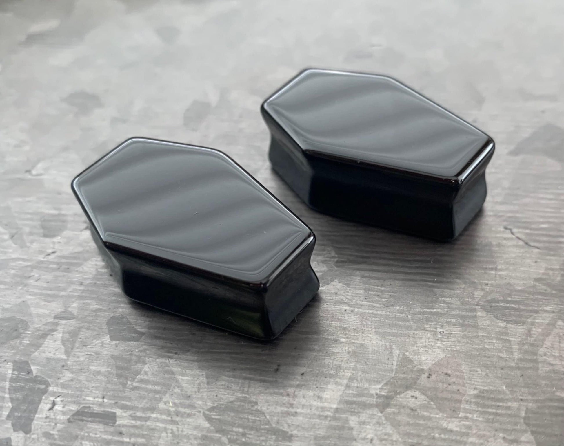 PAIR of Unique Coffin Shaped Organic Black Obsidian Double Flare Stone Plugs - Gauges 2g (6mm) to 1" (25mm) available!