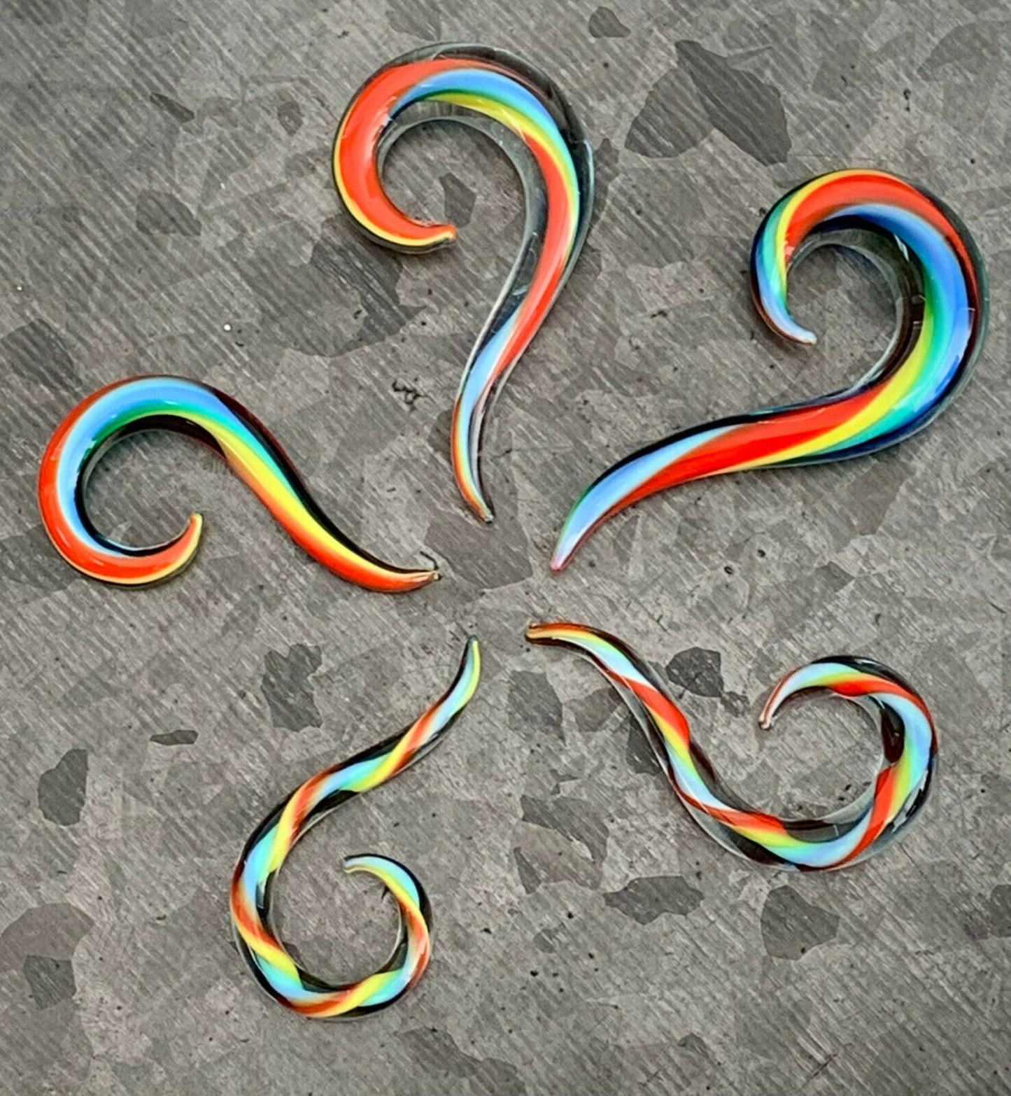 PAIR of Unique Rainbow Glass Spiral Taper Plugs - Expanders Gauges - 6g (4mm) thru 00g (10mm) available!