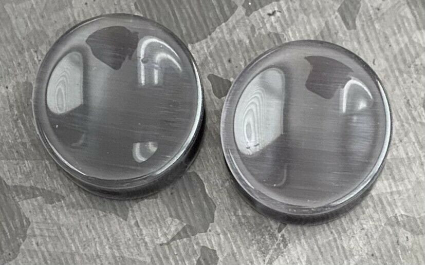 PAIR of Stunning Concave Grey Cat Eye Double Flare Stone Plugs - Gauges Gauges 2g (6mm) up to 1" (25mm) available!