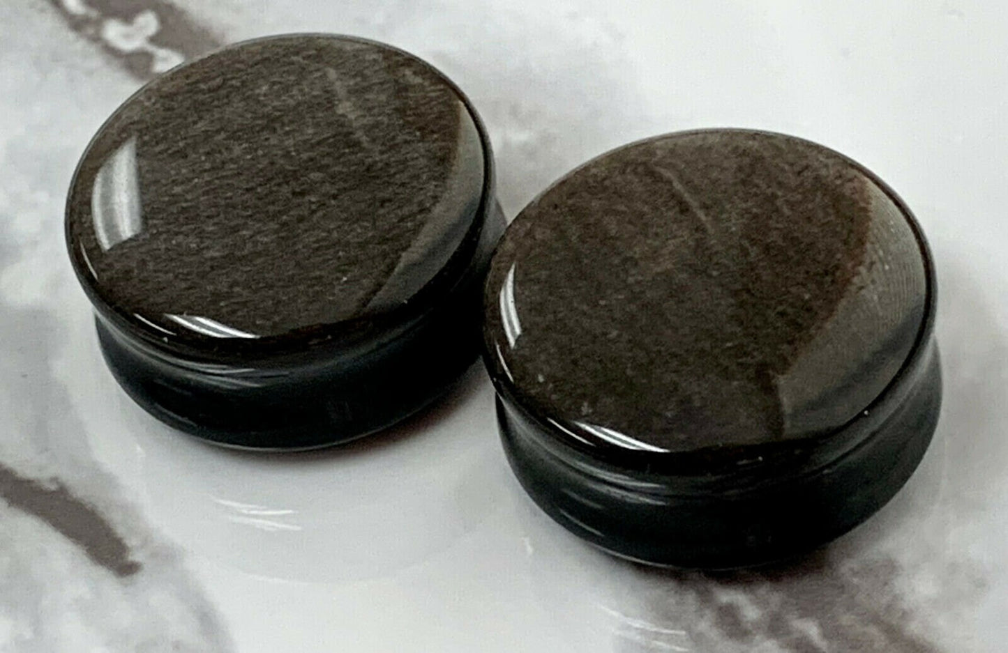 PAIR of Stunning Silver Obsidian Organic Double Flare Stone Plugs - Gauges 4g (5mm) up thru 1" (25mm) available!