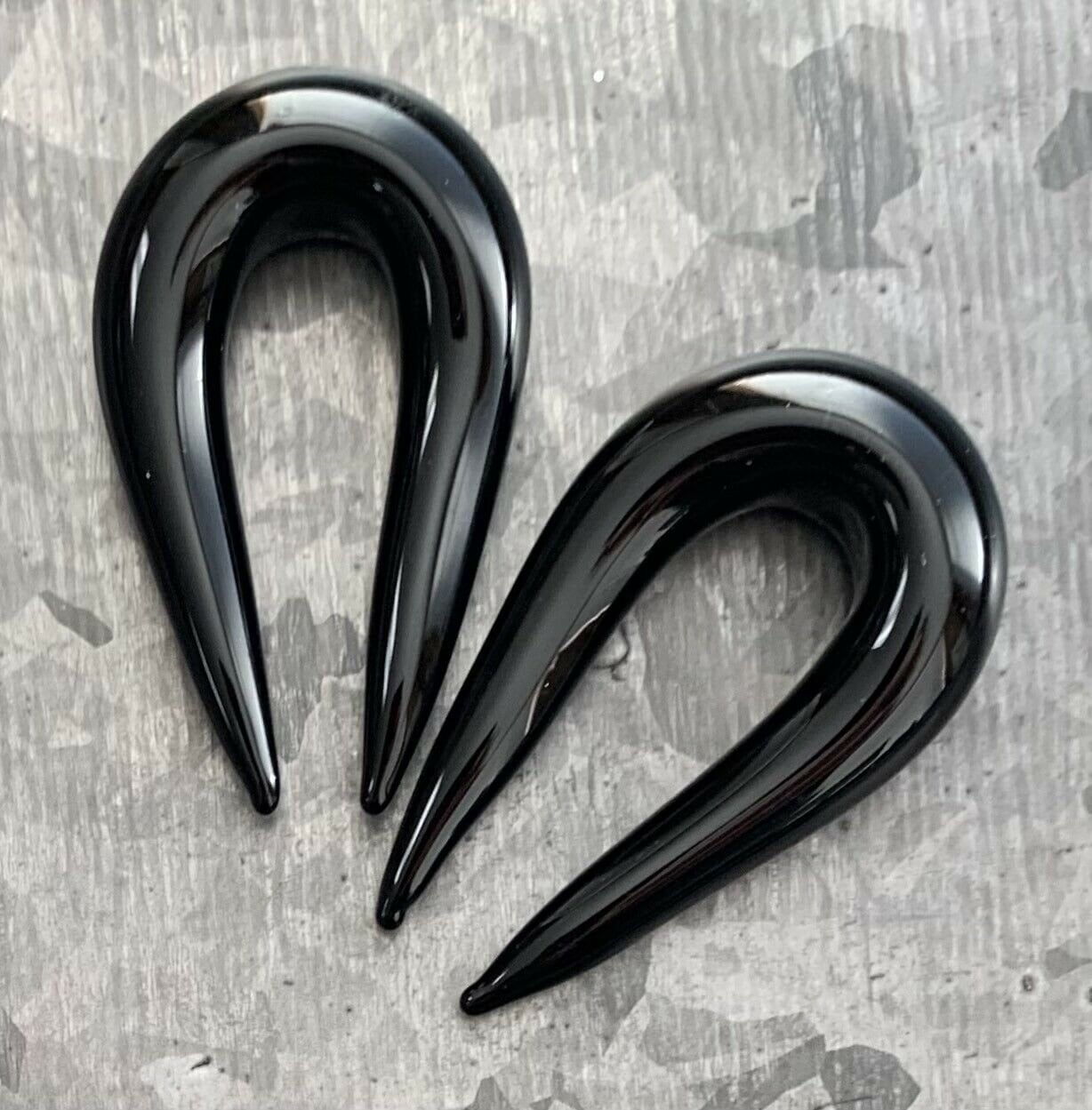 PAIR of Beautiful Black U-Shaped Glass Taper Plugs - Expanders Gauges - 8g (3mm) thru 00g (10mm) available!