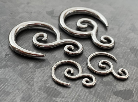 PAIR of Sunning Steel Double Swirl Hanging Tapers - Expanders - Gauges 14g (1.6mm) thru 6g (4mm) available!