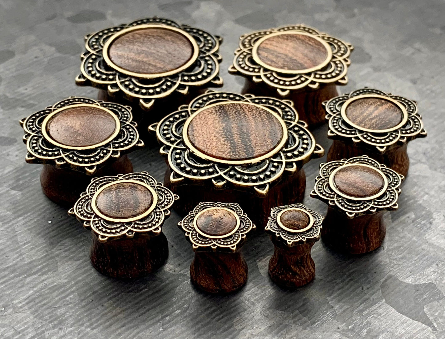 PAIR of Stunning Rose Wood Rose of Sharon Top Saddle Plugs - Gauges 2g (6mm) up to 1" (25mm) available!