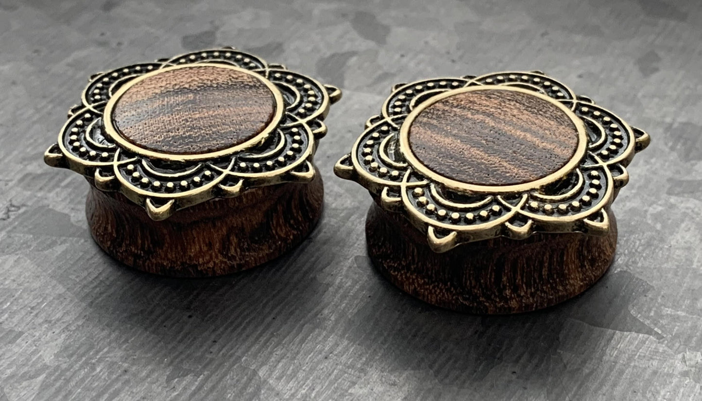 PAIR of Stunning Rose Wood Rose of Sharon Top Saddle Plugs - Gauges 2g (6mm) up to 1" (25mm) available!