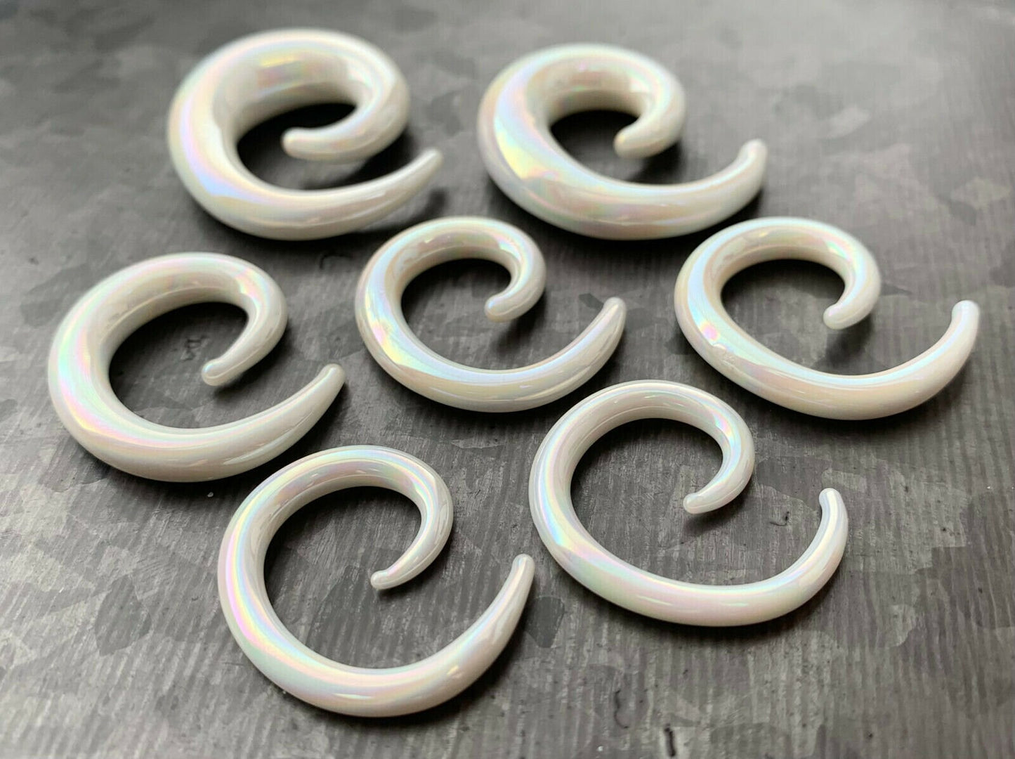 PAIR of Stunning White Lucifer Glass Spiral Tapers Plugs - Expanders - Gauges 6g (4mm) thru 00g (10mm) available!