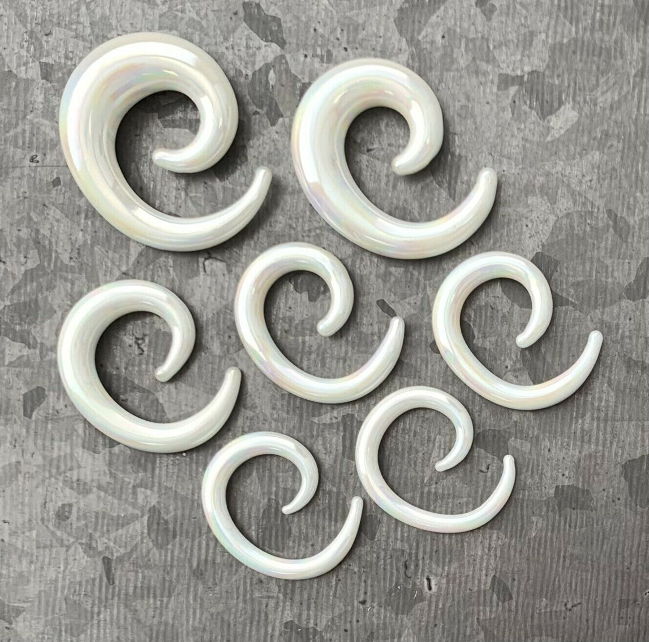 PAIR of Stunning White Lucifer Glass Spiral Tapers Plugs - Expanders - Gauges 6g (4mm) thru 00g (10mm) available!