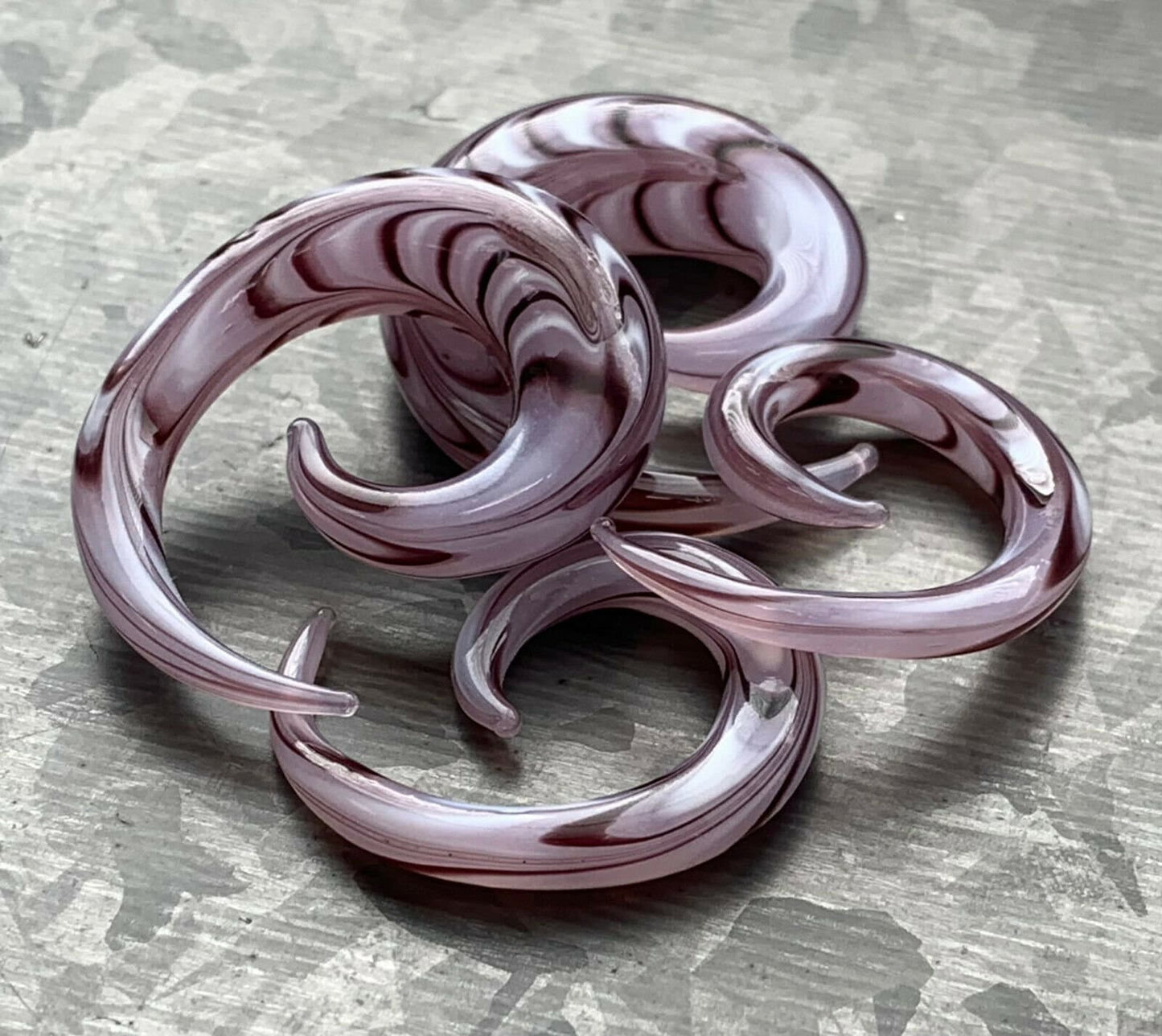 PAIR of Stunning Purple & White Swirl Glass Spiral Tapers - Gauges 6g (4mm) thru 00" (10mm) available!