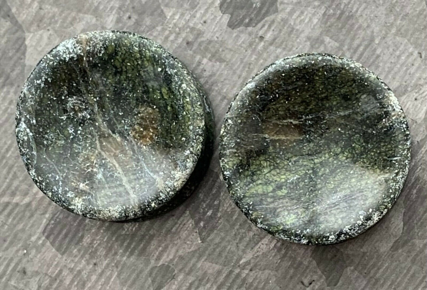 PAIR of Stunning Organic Concave Green Serpentine Double Flare Stone Plugs - Gauges 2g (6mm) up to 1" (25mm) available!