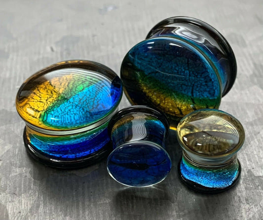 PAIR of Stunning Oceanic Design Glass Double Flare Plugs - Gauges 2g (6mm) up to 3/4" (19mm) available!