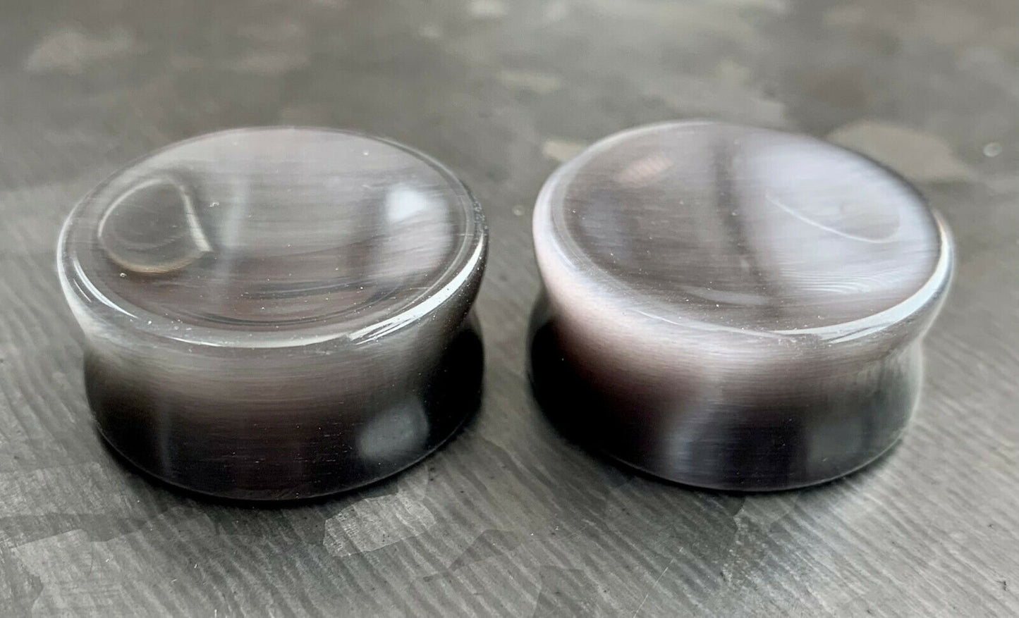PAIR of Stunning Concave Grey Cat Eye Double Flare Stone Plugs - Gauges Gauges 2g (6mm) up to 1" (25mm) available!
