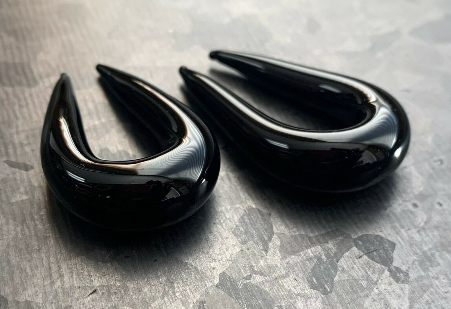 PAIR of Beautiful Black U-Shaped Glass Taper Plugs - Expanders Gauges - 8g (3mm) thru 00g (10mm) available!