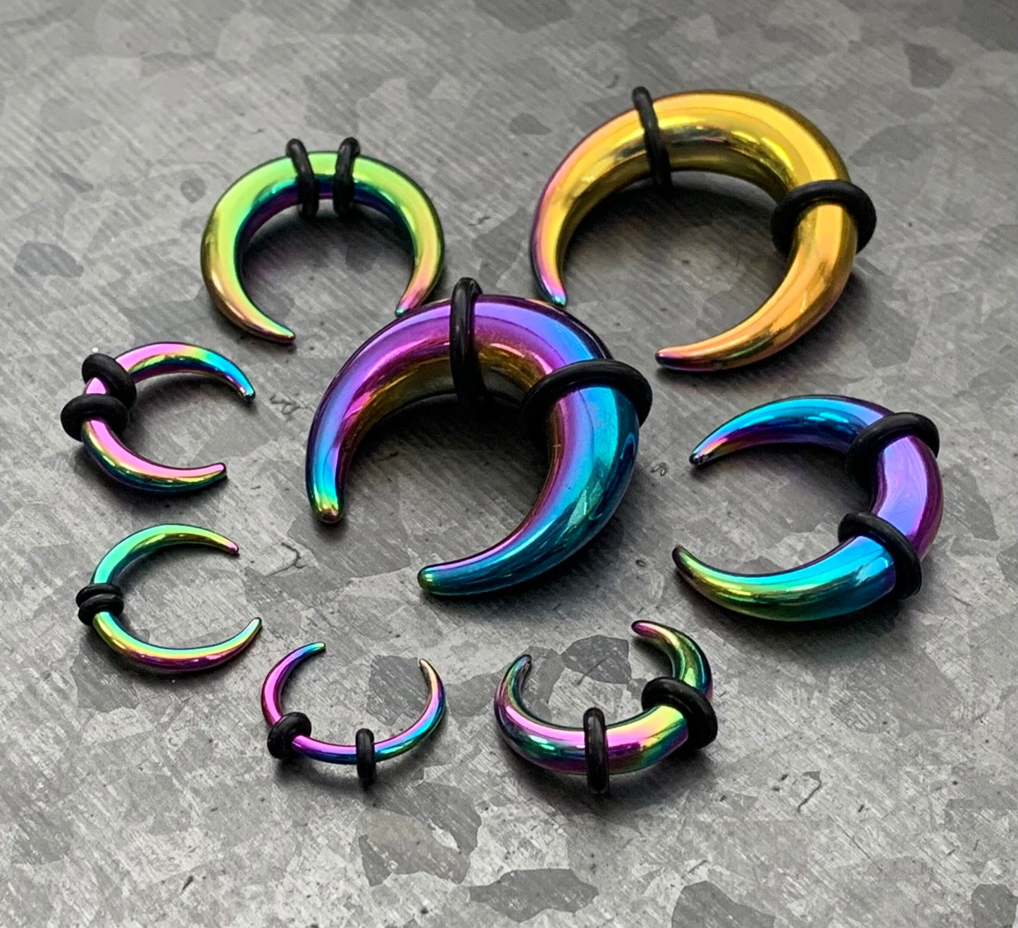 1 PIECE Rainbow PVD Plated Surgical Steel Septum Ring / Buffalo Taper with O-Rings - Expander- Gauges 14g (1.6mm) thru 00g (10mm) Available!
