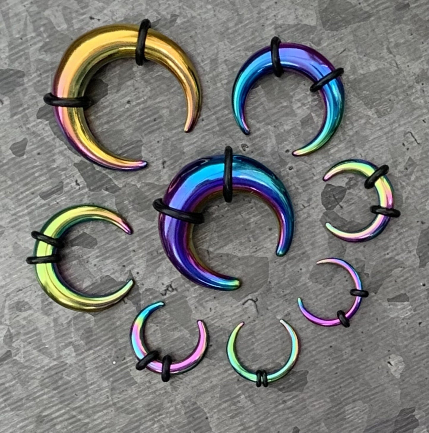 1 PIECE Rainbow PVD Plated Surgical Steel Septum Ring / Buffalo Taper with O-Rings - Expander- Gauges 14g (1.6mm) thru 00g (10mm) Available!