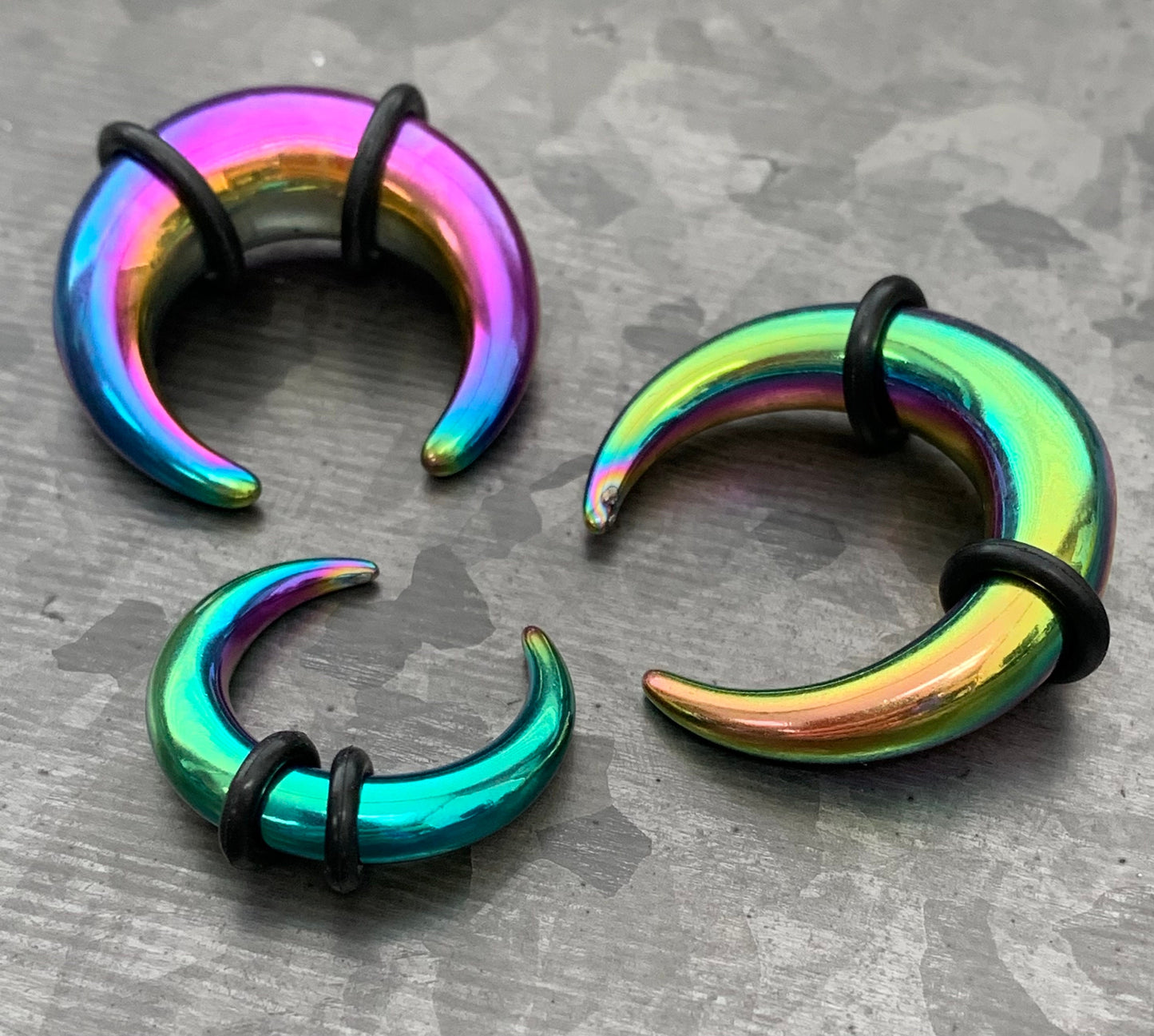 1 PIECE Rainbow PVD Plated Surgical Steel Septum Ring / Buffalo Taper with O-Rings - Expander- Gauges 14g (1.6mm) thru 00g (10mm) Available!