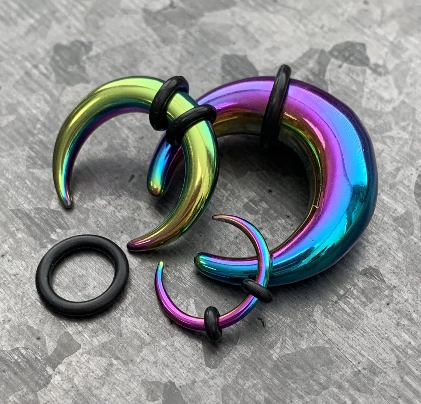 1 PIECE Rainbow PVD Plated Surgical Steel Septum Ring / Buffalo Taper with O-Rings - Expander- Gauges 14g (1.6mm) thru 00g (10mm) Available!