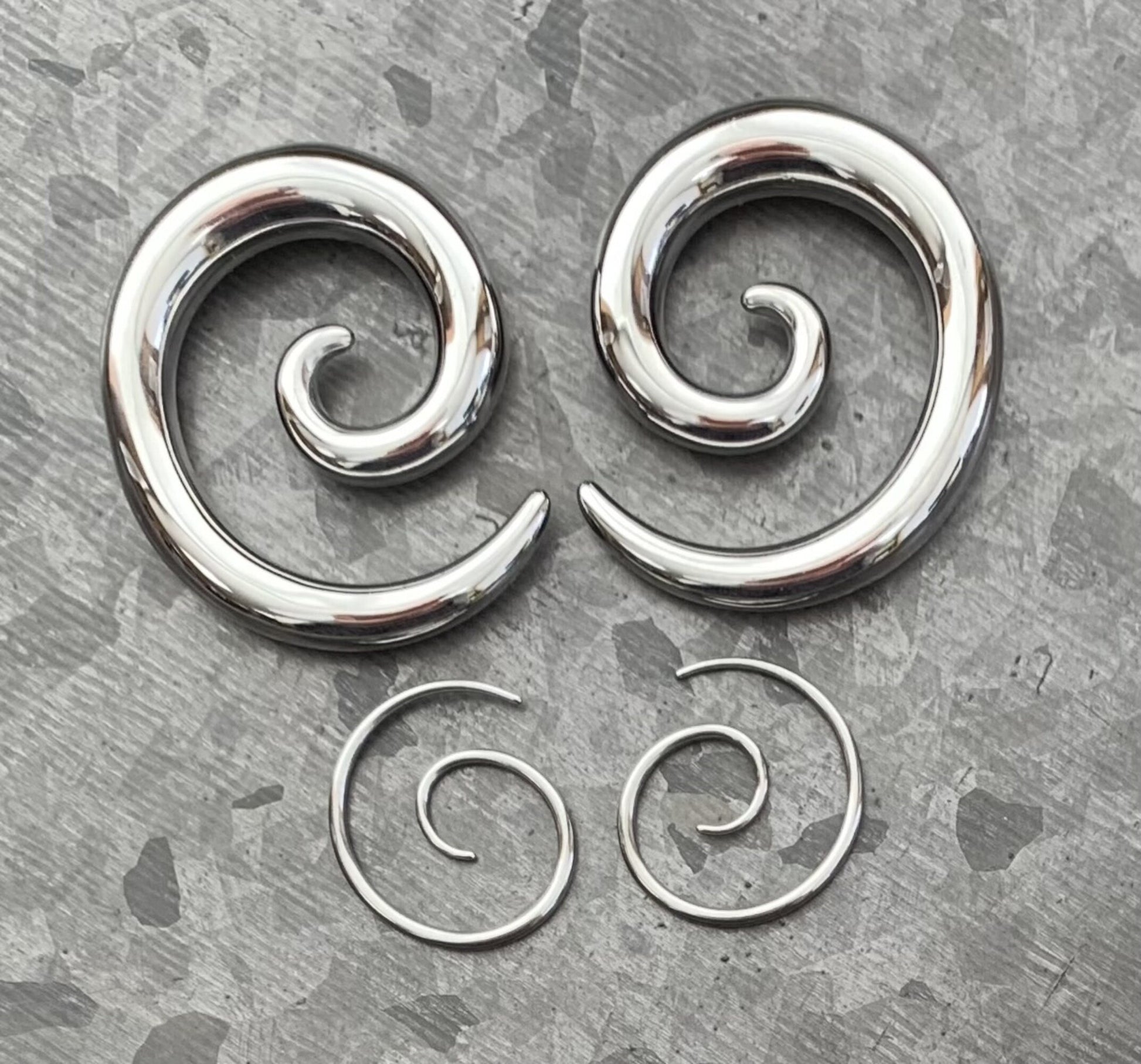 PAIR of Unique Stainless Steel Spiral Tapers Expanders - Gauges 14g thru 0g (8mm) available!