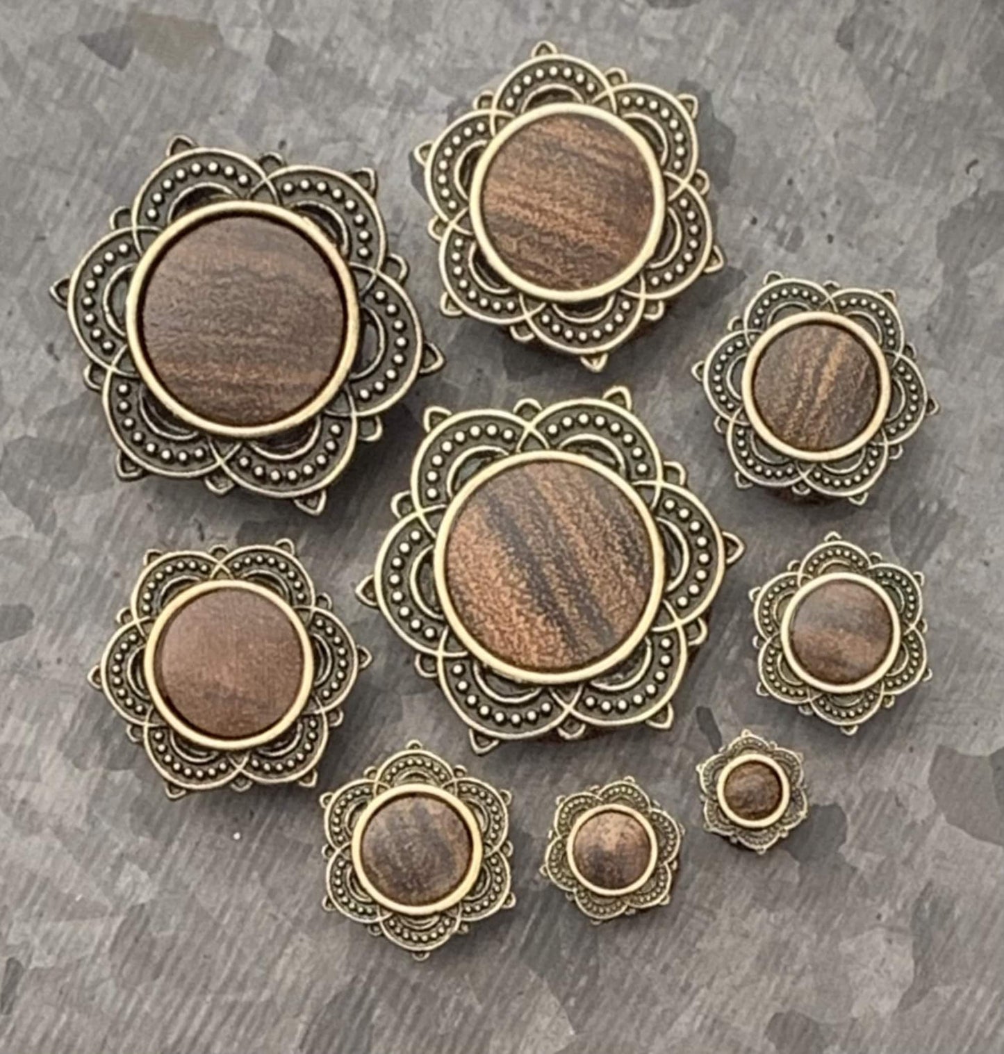 PAIR of Stunning Rose Wood Rose of Sharon Top Saddle Plugs - Gauges 2g (6mm) up to 1" (25mm) available!