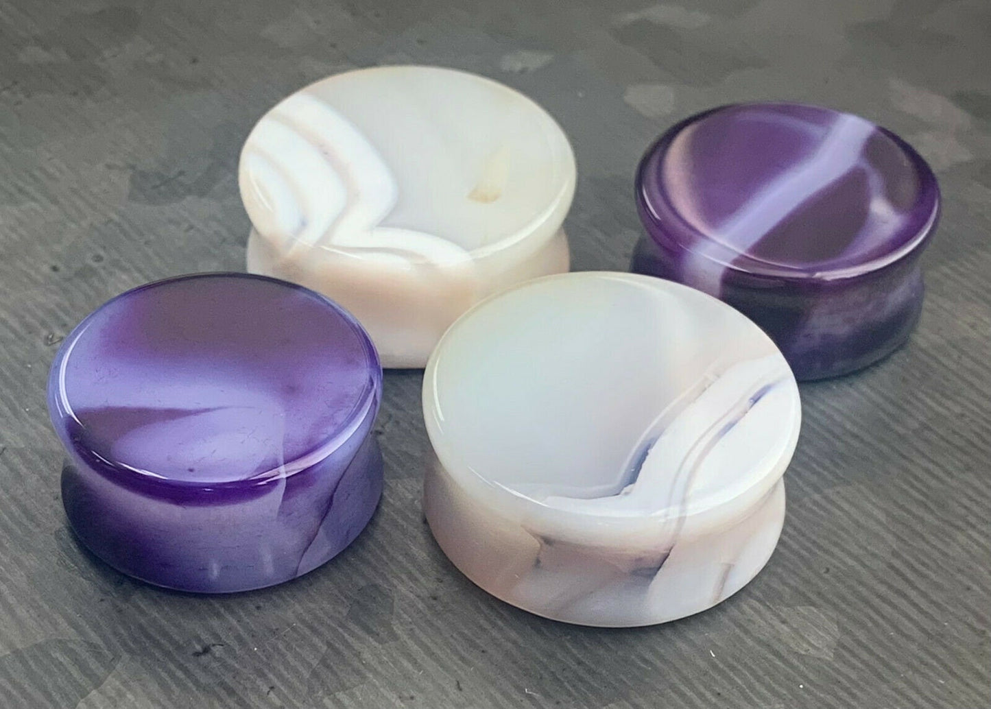PAIR of Unique Purple Striped Agate Double Flare Organic Stone Plugs - Gauges 4g (5mm) thru 1" (25mm) available!